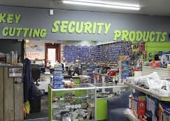 Key cutting and security products on display at Ashton Lock & Key shop in Ashton-in-Makerfield